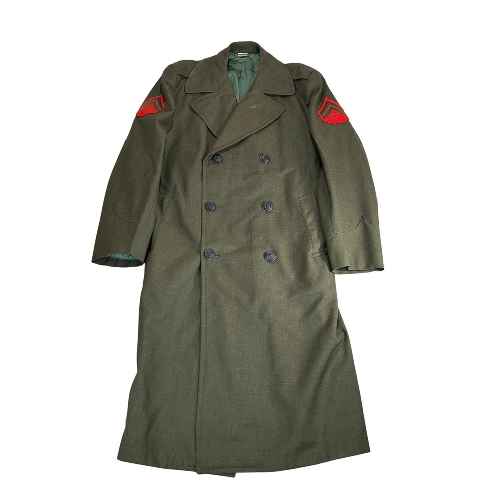 Vintage USMC Wool Overcoat Mens 36R Green Double Breasted US Marine Corps 70s